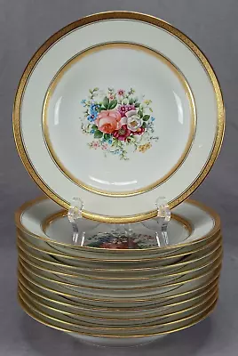 Buy Set Of 11 CA Limoges Hand Painted Signed Mireille Pink Rose Floral & Gold Bowls • 772.73£
