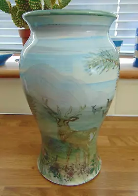 Buy The Tain Pottery Scotland Struie Vase - Stag & Conifers Design • 45£