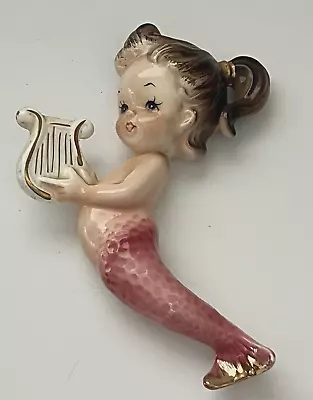 Buy Bradley Mermaid Pink Tail Playing Harp Wall Plaque Vintage • 88.69£