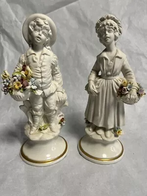 Buy Pair Of 8  High Capodimonte Bisque Porcelain Boy & Girl Marcolin Italy - Rare • 15£