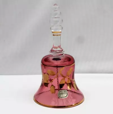 Buy Cranberry Gold Bell Bohemia Glass Hand Painted Czech 6.5  (see Video) • 12£