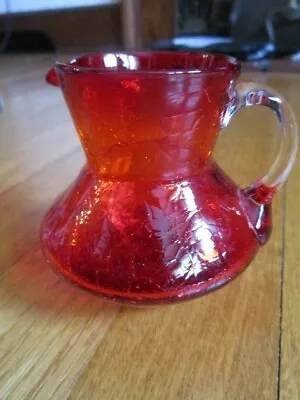 Buy Vintage Decorative Red Crackle Glass Pitcher Clear Attached Handle Small Retro • 23.25£