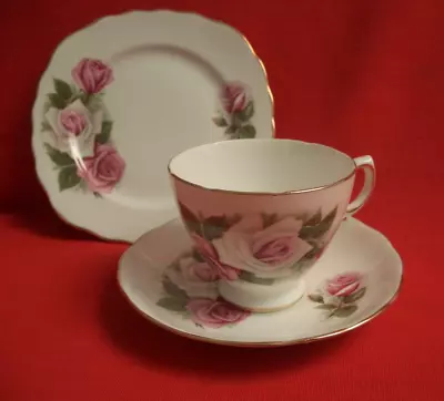 Buy Vintage Royal Vale ~~   Pink Roses ~~ 8138  Trio Cup Saucer & Tea Plate • 20£