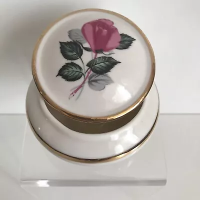 Buy Genuine Bavarian Porcelain Trinket Box Rose Design Gold Detail Vtg • 8.70£