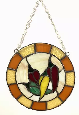 Buy Vintage Stained Glass Round Window Hanging-Suncatcher For Window Peppers • 17.49£