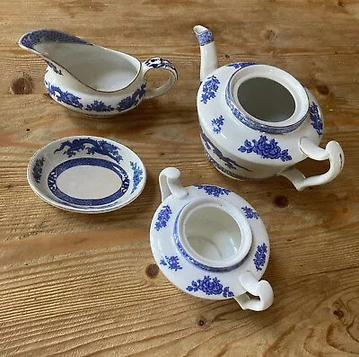 Buy Mixed Lot Blue And White Pottery Booths Cauldon Coalport Teapot Sugar Gravy Boat • 14£