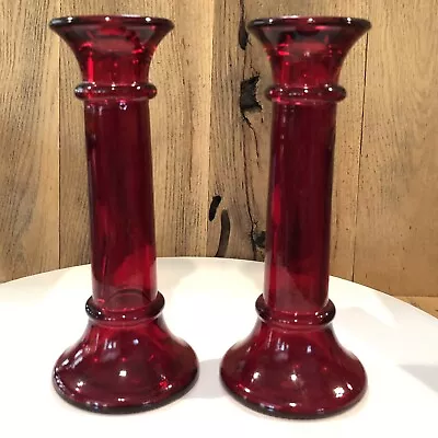 Buy Indiana Glass Candlestick Bud Vase Ruby Red Set Of 2 Molded Taper Candles 7  • 27.95£