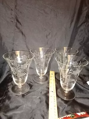 Buy Antique Cut Crystal Flute Goblet Glasses Roses Leaves Pattern Set4 Delicate • 40.07£