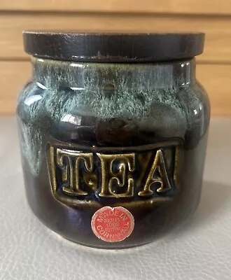Buy Vintage Fosters Pottery Green Lava Drip Tea Storage Jar Ceramic Wooden Lidded • 9.95£