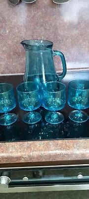 Buy Glass Water Jug By Pasabahce In Turquoise + 4 Glasses Vgc. ( Jug 10  ) • 12£