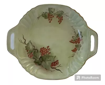Buy Antq Limoges Green Red Gold Holly Current Berry Tray Plate Handle Painted Signed • 33.47£