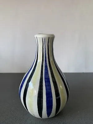 Buy Small Mid Century  Vase  Blue&Yellow Stripes White Background By Geoffrey Maund • 15£