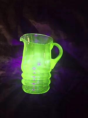 Buy Vintage 30s 40s Uranium Green Ribbed And Hooped Glass Jug. • 5£