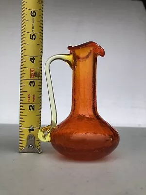 Buy Vintage Orange Crackle Glass Pitcher Long Neck Ruffled Rim Clear Handle • 4.66£