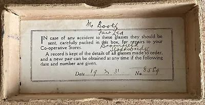 Buy Antique Co-Op Spectacles Box (1931 Label Inside) No Glasses.. Curiosity Value..! • 1.95£