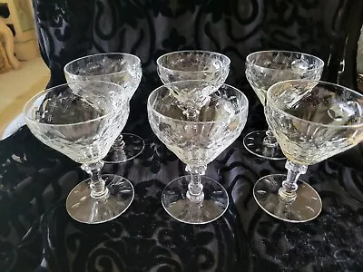 Buy STUNNING 1930's Fine Crystal Etched  Champagne/ Sherbet Glasses  Set Of 6  4.5  • 156.56£