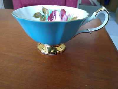 Buy Queen Anne Turquoise Gilded Floral Bone China Tea Cup In Very Good Condition  • 9.50£