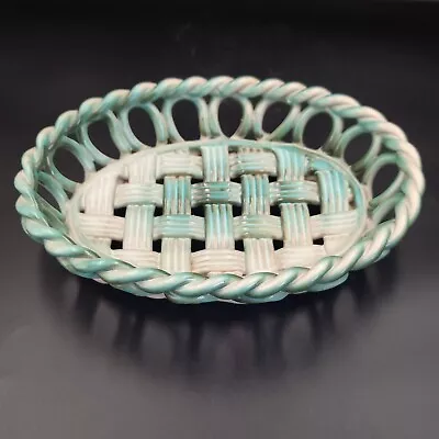 Buy Mid Century Signed Vallauris French Pottery Open Weave Rustic Basket Bowl 28cm • 25£