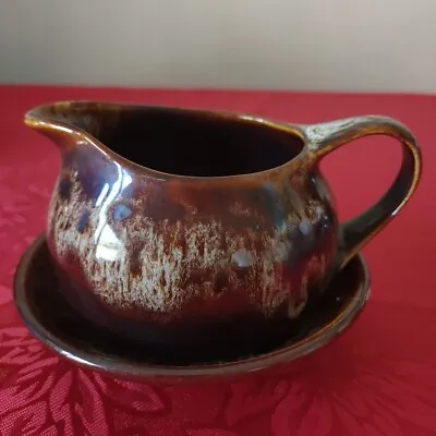 Buy Kernewek Pottery Lava / Drip Glazed Gravy / Sauce Jug & Saucer  • 4.94£