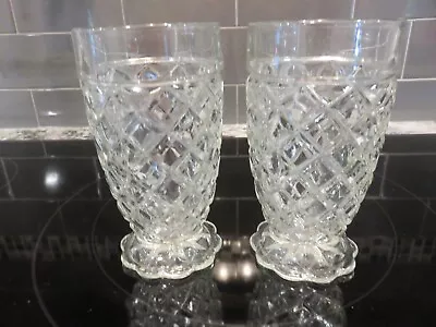 Buy 2 Vintage Anchor Hocking 5 ¼” Waterford Waffle 10 Oz Footed Glass Tumblers EUC • 11.17£