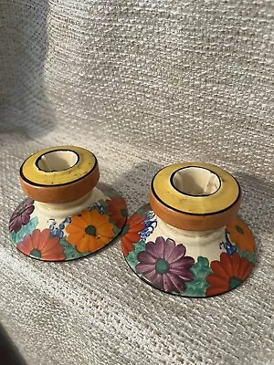 Buy Pair Of Clarice Cliff Gayday Bizarre Original Hand Painted Candleholders • 143.67£