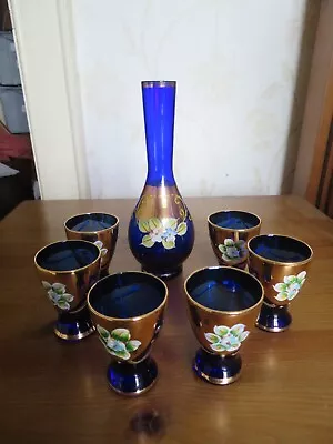 Buy Vintage Set Of 6 Venetian Murano Cobalt Blue Glass Shot Glasses & Bud Vase • 30£