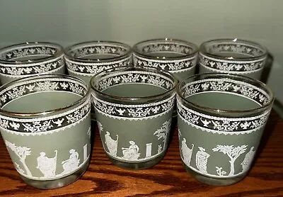 Buy 7 Vtg  Jeanette Wedgwood Jasperware Green Greek Hellinic 3.25  Cocktail Glasses • 16.77£