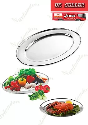 Buy 35 Cm Stainless Steel Serving Plate Rice Tray Dish Meat Platter Kitchen Buffet • 4.98£