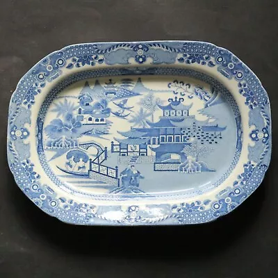 Buy Antique Transferware  Chinese Washerwomen Blue  & White  14  X 10  Platter C1830 • 95£