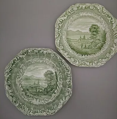 Buy Copeland And Garrett Late Spode Lausanne Green Plate Pair English Antique 22cm • 49£