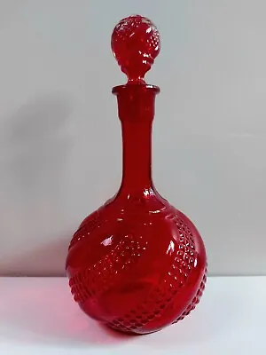 Buy Vintage Golkar Red Glass Hand Blown Decanter With Glass Stopper. 32cm Height • 35£