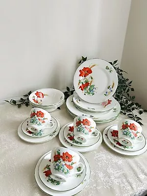 Buy Vintage Duchess Poppies Pattern Bone China All Set For 4 • 60£