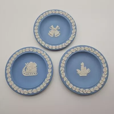 Buy Wedgwood Jasperware Set Of 3 Blue Christmas Themed Miniature Decorative Plates • 20.69£