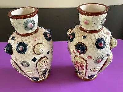 Buy Antique MAJOLICA  Pompei Motif Vases Romano Victorian Vases A Pair • 29.99£