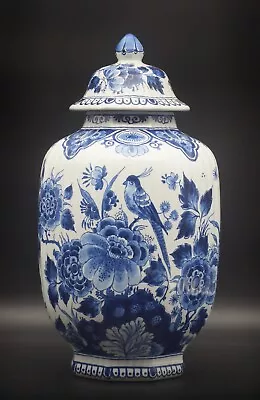 Buy GREAT Porceleyne Fles/Royal Delft Lidded Ginger Jar Vase With Flowers+Bird 1993 • 294.33£