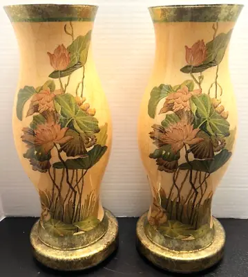 Buy Lesley Roy Hurricane Lamps Reverse Painted Decoupage Crackle Glass 16  RARE • 350.10£