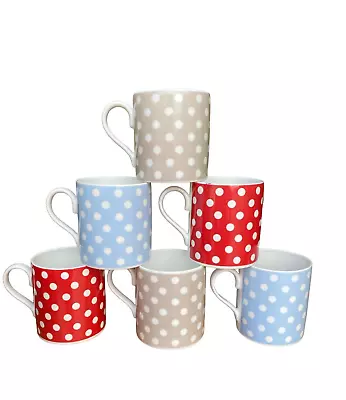 Buy 6 Polka Dot Mugs Fine Bone China Spotty Mugs  Coffee Tea Mugs Set Red Blue Brown • 23.99£