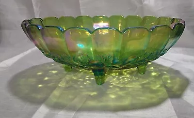 Buy Vintage Harvest Grape Indiana Green Glass Footed Oval Center Fruit Bowl 12” • 13.98£