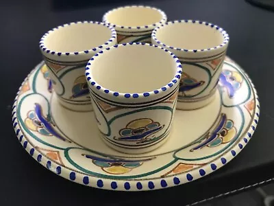 Buy 4 X VINTAGE HONITON DEVON POTTERY EGG CUPS ON TRAY • 9.99£