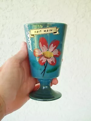 Buy Vintage Vallauris Fait Main French Pottery Floral Footed Cup Vase Flower Marked • 26.14£