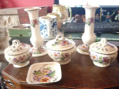 Buy Rare Vintage Ceramic Royal Cauldon Pansy 6 Piece Dressing Table Set • 30£
