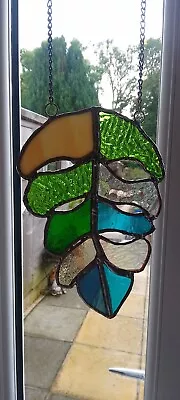 Buy Large Handmade Stained Glass Leaf/Cathedral Glass Sun Catcher Green Mix Bnwot • 15£