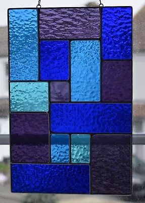Buy Blue And Purple Stained Glass Panel Abstract Suncatcher Handmade In England • 54.50£