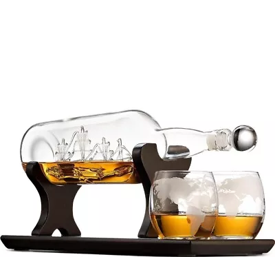 Buy Godinger Ship In A Bottle Whiskey Decanter And Whiskey Glasses Bar Set • 58.70£