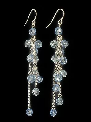 Buy Sparkly Light Blue Crystal Effect Faceted Bead Long Drop Chandelier Earrings • 4.68£