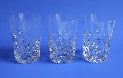 Buy Three Good Quality Crystal Cut Glass Whisky Tumbler Glasses 10cm Tall Star Base • 10.99£