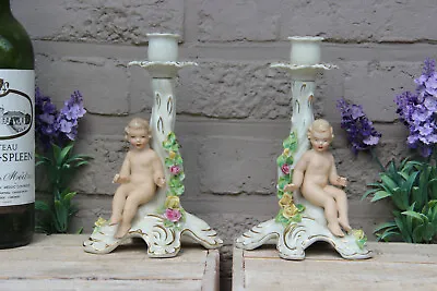 Buy PAIR Vintage Dresden Porcelain Marked Candle Holders Putti Figurine  • 121.15£