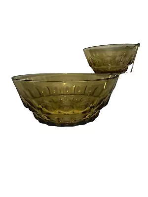 Buy Vintage Mid Century Modern Chip-n-Dip Bowl Set Yellow Glass Thumbprint Pattern • 23.30£