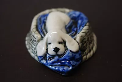 Buy Margaret Howard Handmade In Cornwall -  Dog In A Basket With A Blue Blanket • 10£