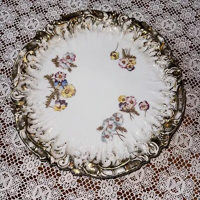 Buy DRESDEN  Plate ~Red Crown/Germany Mark~Gold Gilt Ruffle Edges~Pansies~ Rare 9  • 16.77£